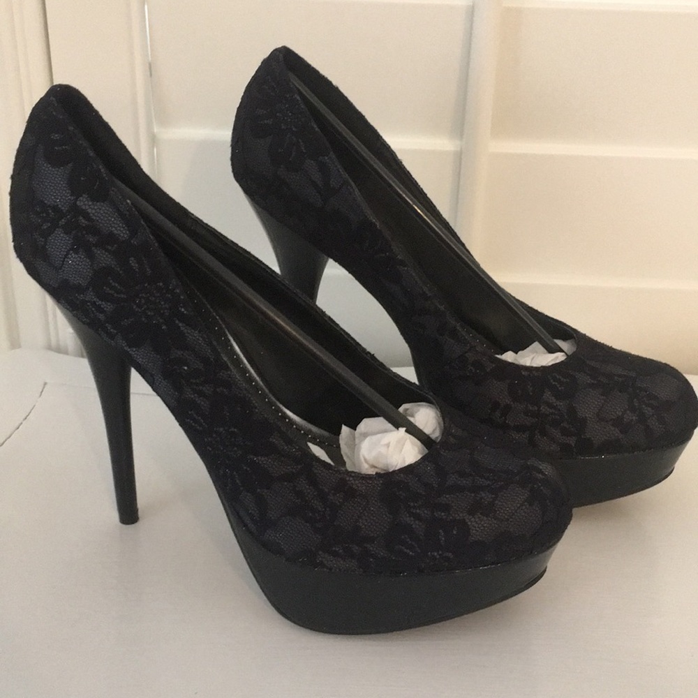 Black Lace Stiletto pump heels